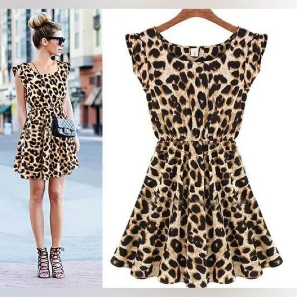 New Leopard Print Mini Dress Night-Out Sz S - Picture 2 of 5